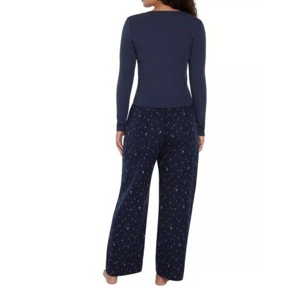 Gap Women's V neck Top Flannel Bottom Pajama Set Size XL 2 Piece Midnight Stars - Picture 3 of 7